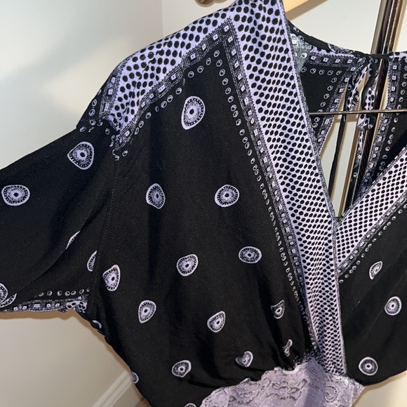 Free People black and lilac one piece bodysuit . NWOT - Picture 2 of 14